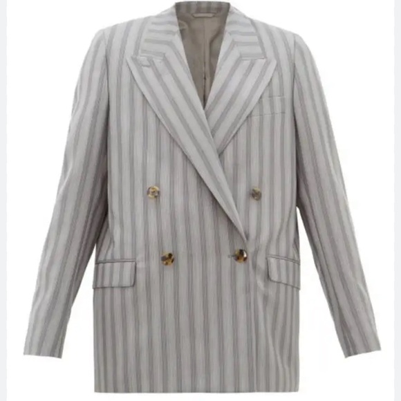 Acne Studios Janny Double Breasted Grey Striped Wool Blazer, size 33